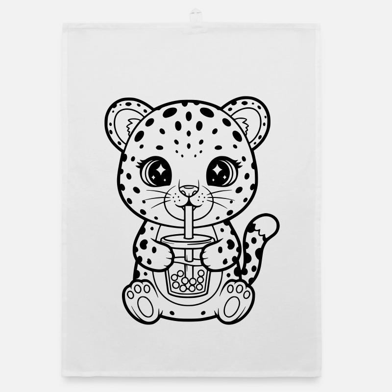 Leopard with Mug Organic dish towel