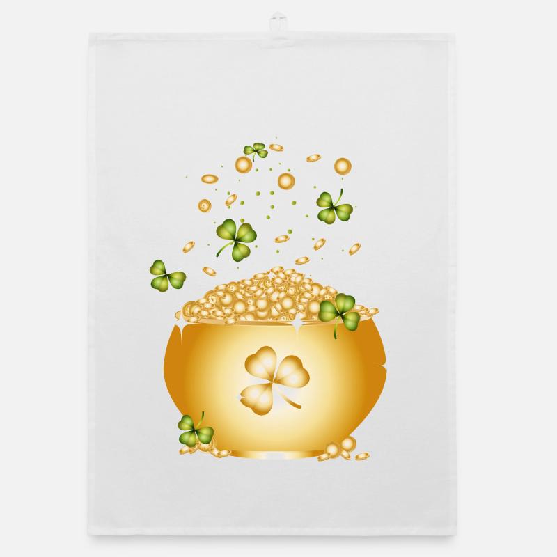 Pot d’or avec des pièces d’or et des trèfles Torchon bio