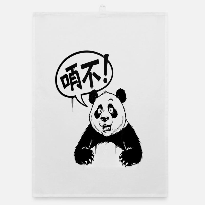 Talkative Panda in Black and White Cartoon Organic dish towel