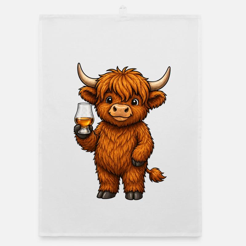 Highland Cattle mit Whiskyglas Organic Geschirrtuch