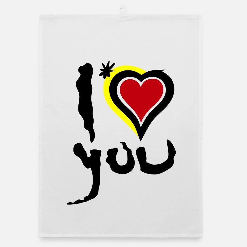 Je t’aime Heart Abstract Art Saint-Valentin - Torchon bio - blanc
