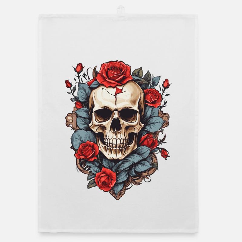 Crâne avec des roses Torchon bio