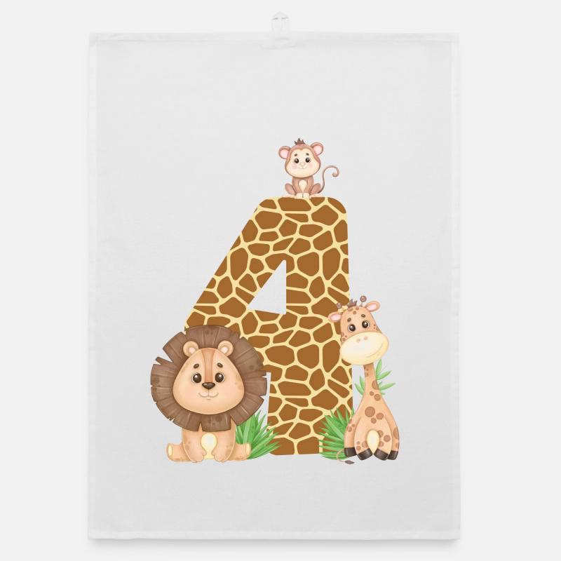 4. Geburtstag Dschungeltiere Giraffe Löwe Affe - Organic Geschirrtuch - Weiß