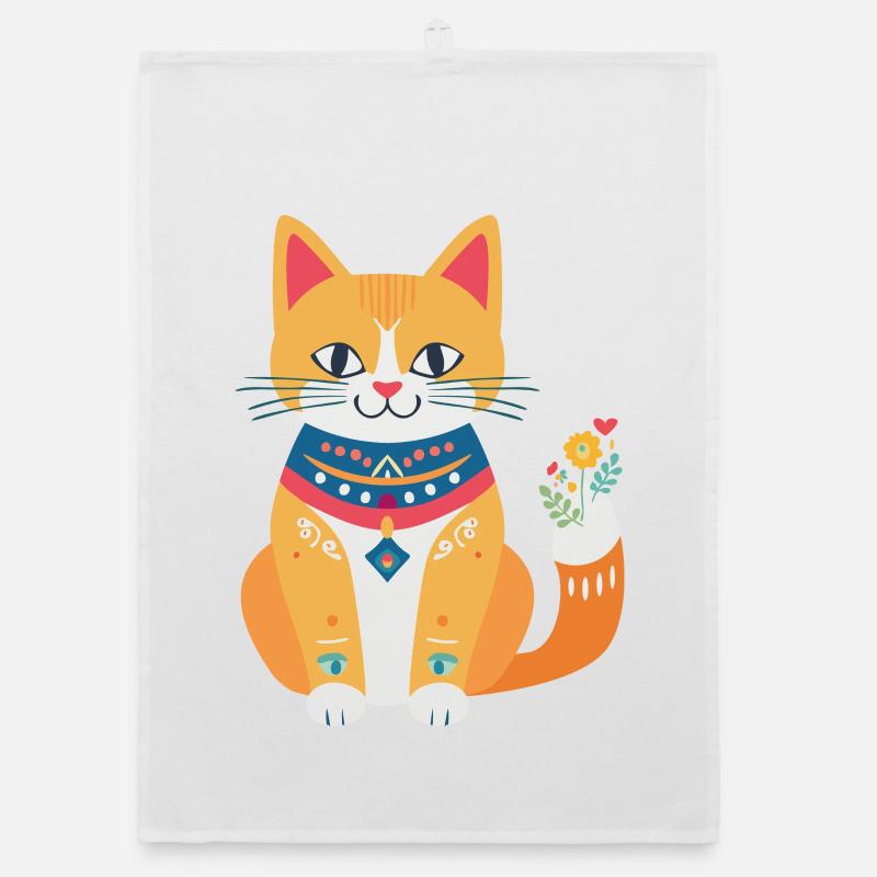 cute folklore cat Organic dish towel