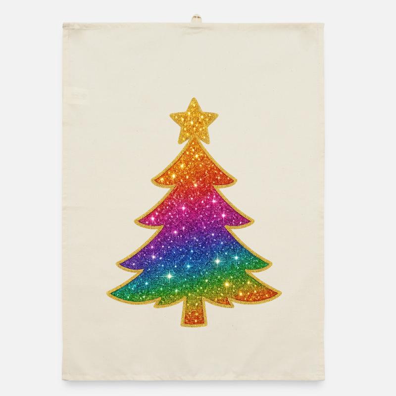 Rainbow Glitter Christmas Tree Organic dish towel