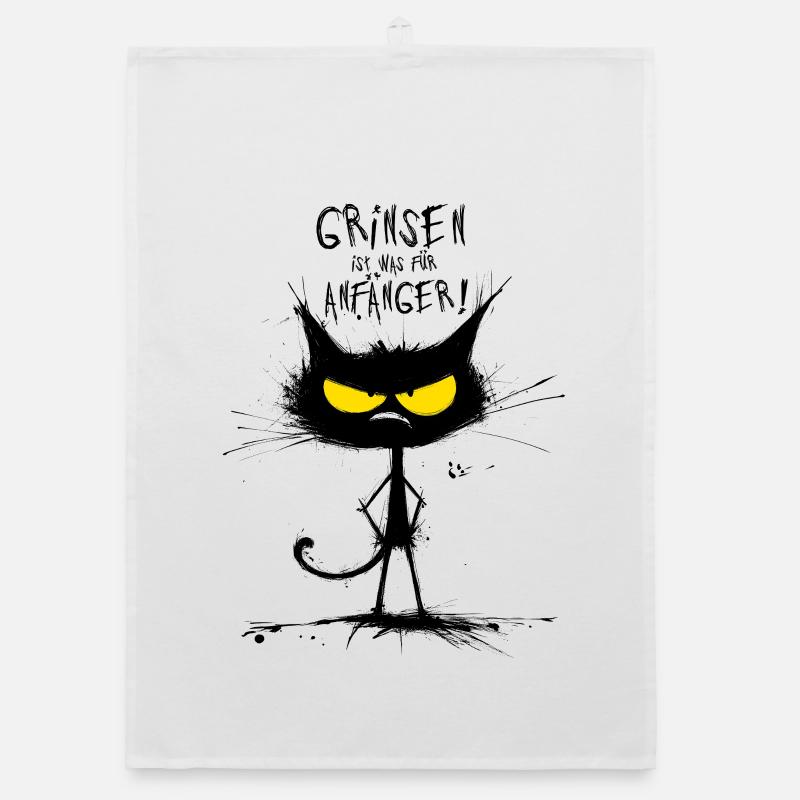 Black Cat – Grinning is for beginners! Organic dish towel