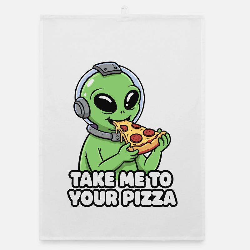 Alien pizza lover Organic dish towel