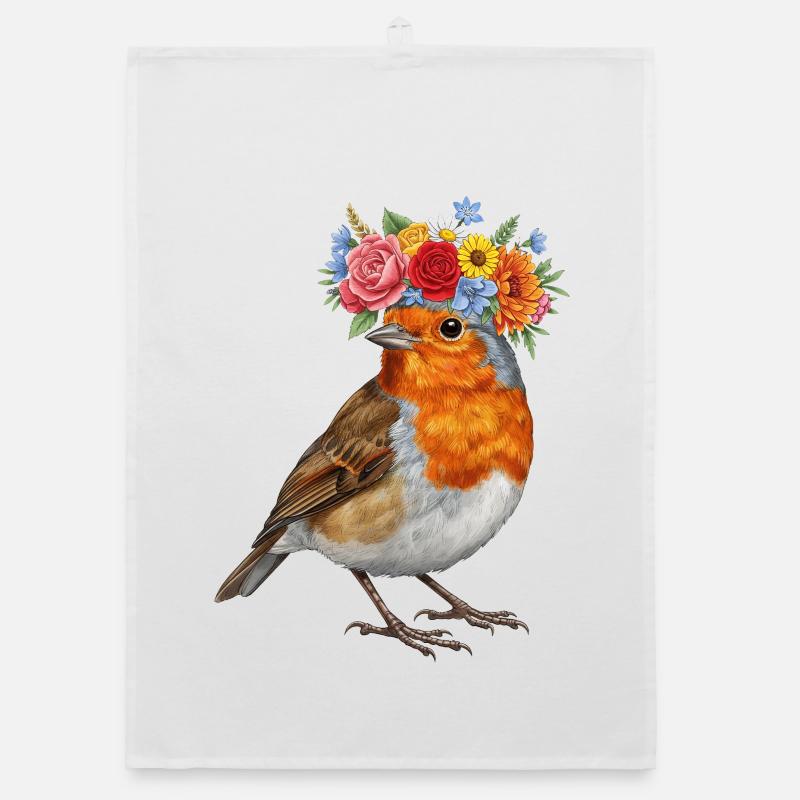 Blumenkrone Rotkehlchen Organic Geschirrtuch
