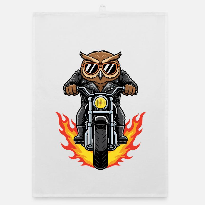 Cool Biker Owl Motorradflammen - Organic Geschirrtuch - Weiß