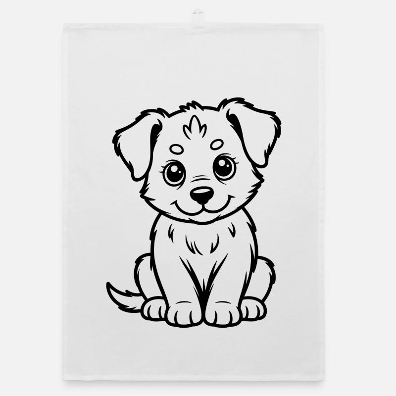 Cuddly Dog Line Drawing Organic dish towel
