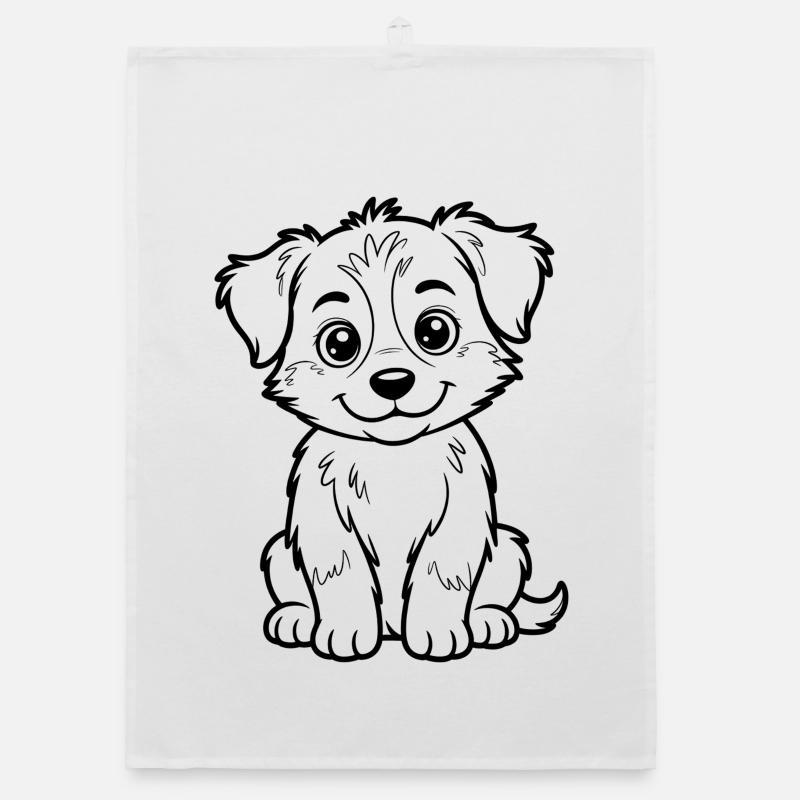 Cuddly Dog Line Drawing Organic dish towel