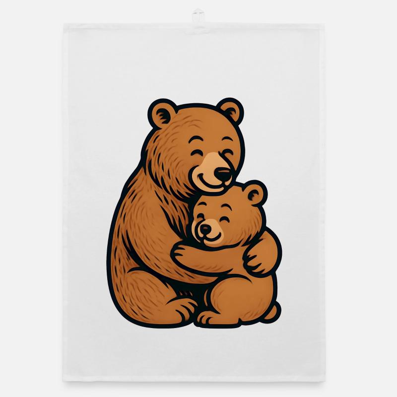 Brown Bears Hug Cuddly Drawing Organic dish towel