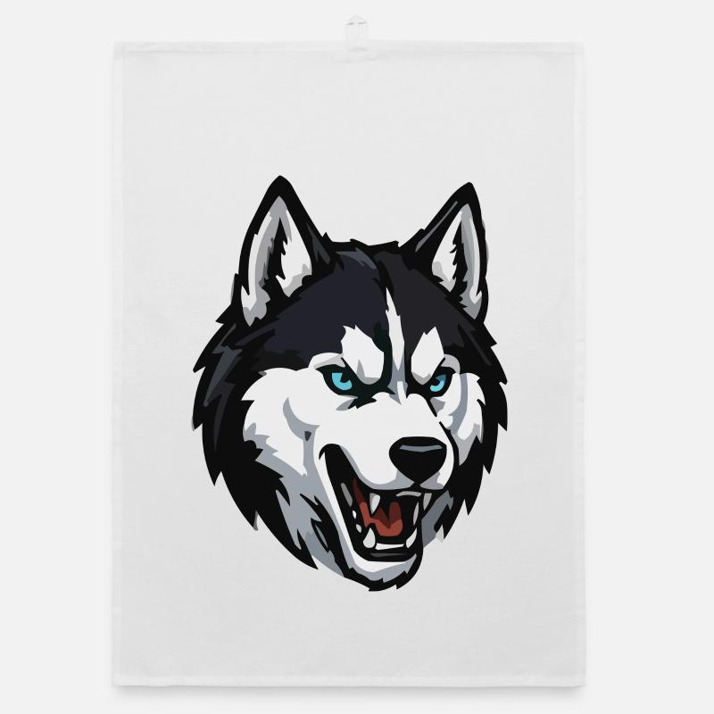 Wolfskopf mit blauem Blick Organic Geschirrtuch