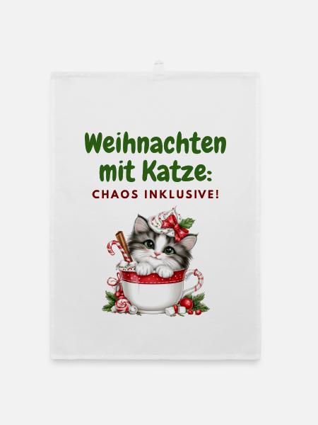 Weihnachten mit Katze – Chaos inklusive - Organic Geschirrtuch - Weiß - Vorne