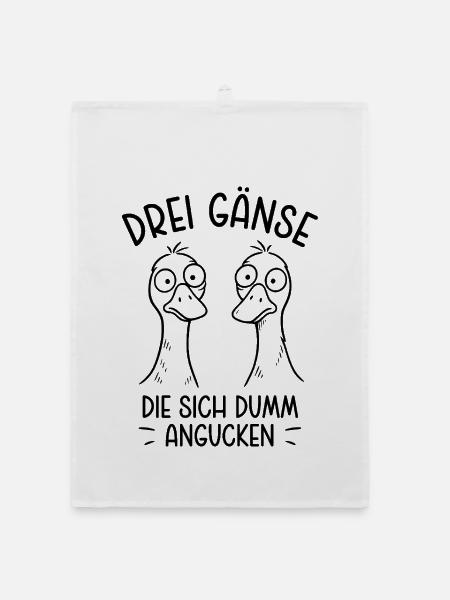 Drei Gänse die sich dumm angucken - Dumme Gans - Organic Geschirrtuch - Weiß - Vorne