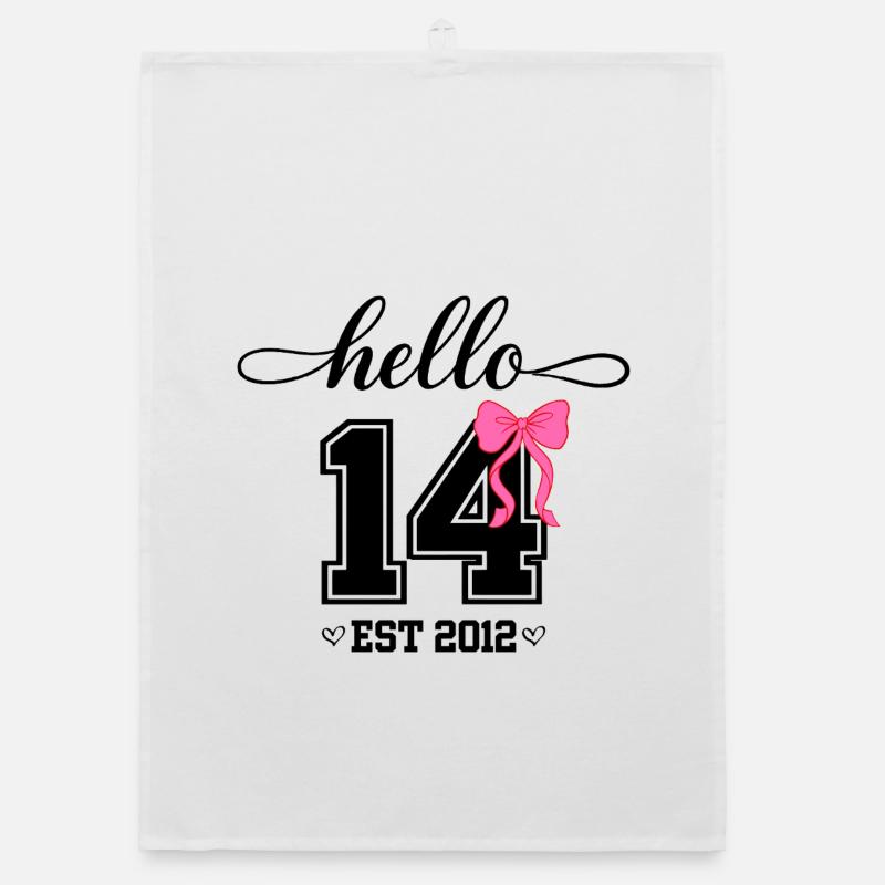 Hello 14 Est 2012 Mädchen Geburtstag Design Organic Geschirrtuch