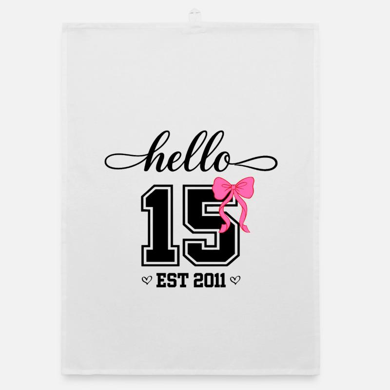 Hello 15 Est 2011 Mädchen Geburtstag Design Organic Geschirrtuch