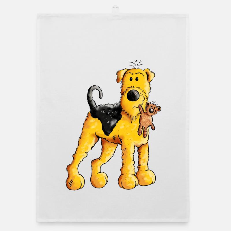 Lustiger Airedale Terrier mir Teddy - Organic Geschirrtuch - Weiß
