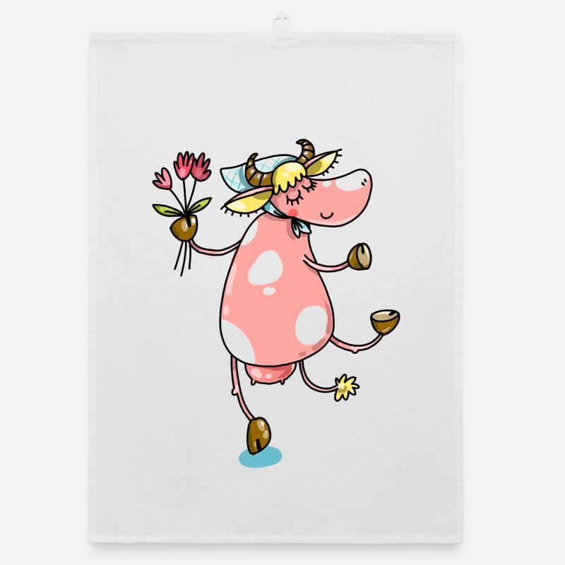 Bauernkuh mit Blumen Süßes Design Organic Geschirrtuch