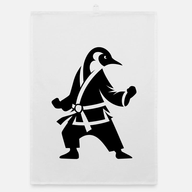 Penguin Karate Martial Arts Silhouette Minimalist Organic dish towel