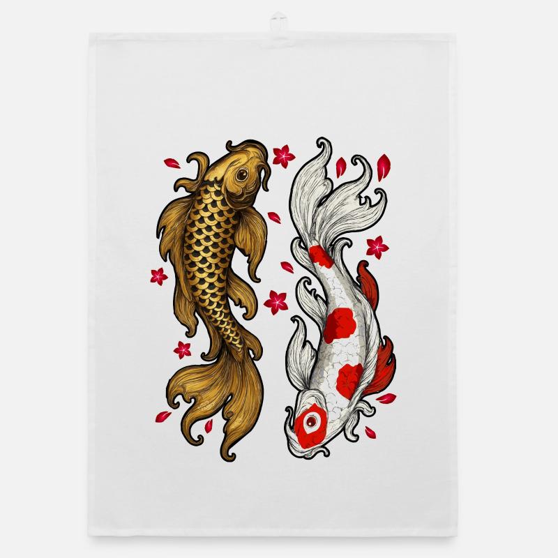 Dessin de poisson koï | Amour et harmonie Torchon bio