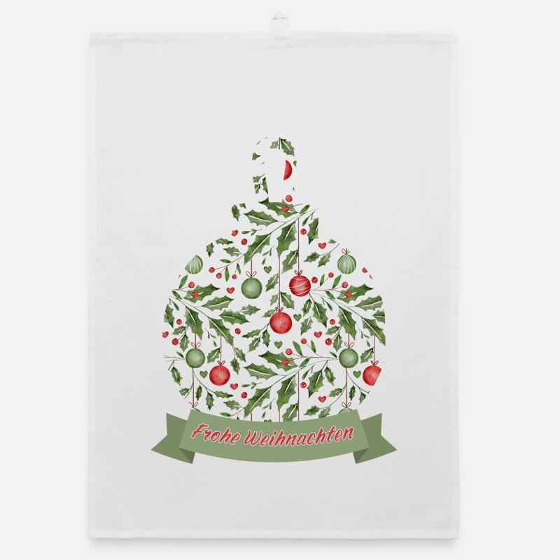 Weihnachtskugel mit Text Frohe Weihnachten - Organic Geschirrtuch - Weiß