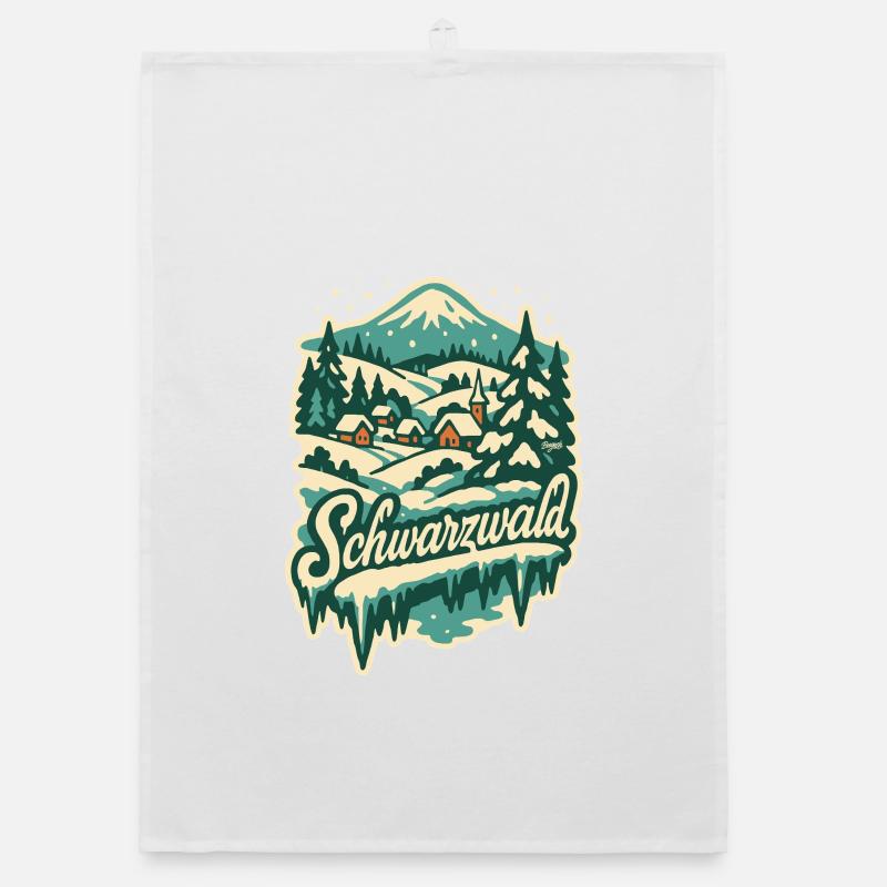 Schwarzwald Winter-Wunderland Idylle - Organic Geschirrtuch - Weiß