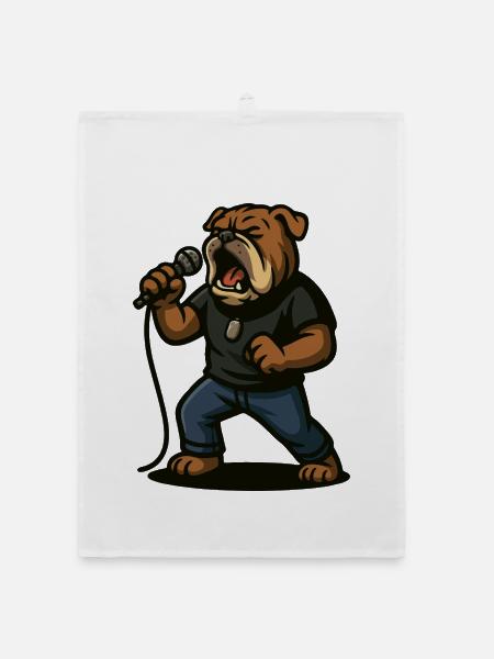 Rocksängerin Bulldogge mit Mikrofonkunst - Organic Geschirrtuch - Weiß - Vorne