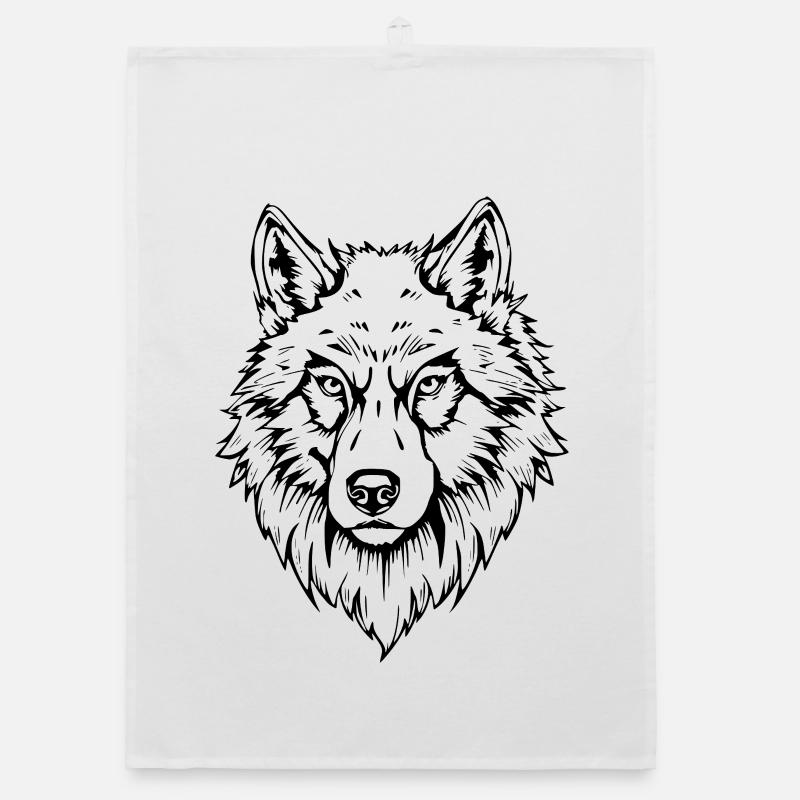 black wolf head face Organic dish towel