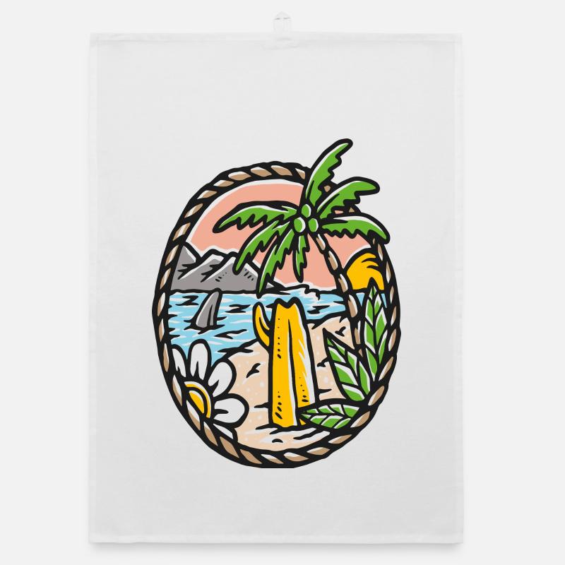 Cadre circulaire de Vagues de palmier de plage Torchon bio