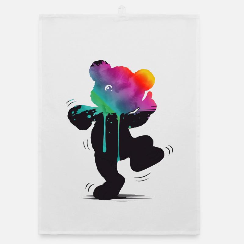 Rainbow Bear Silhouette with Watercolor Gradient Organic dish towel