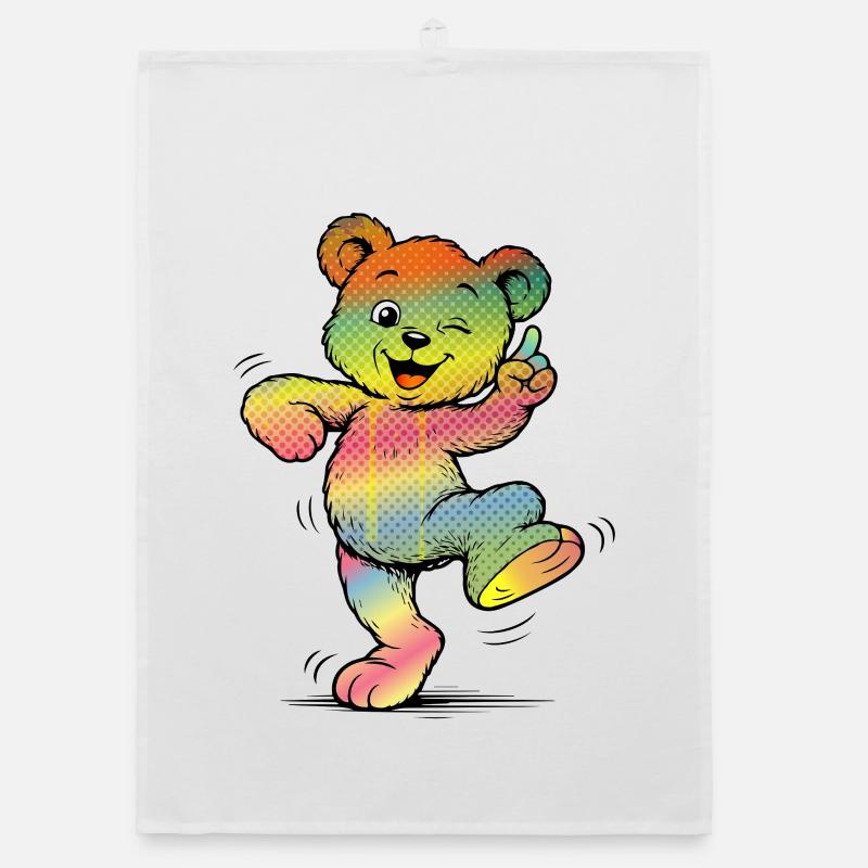 Style néon en forme d’ours colorés en dessin animé Torchon bio