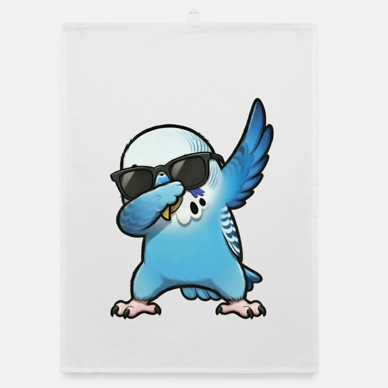 Dabbing Budgie Blue Organic dish towel