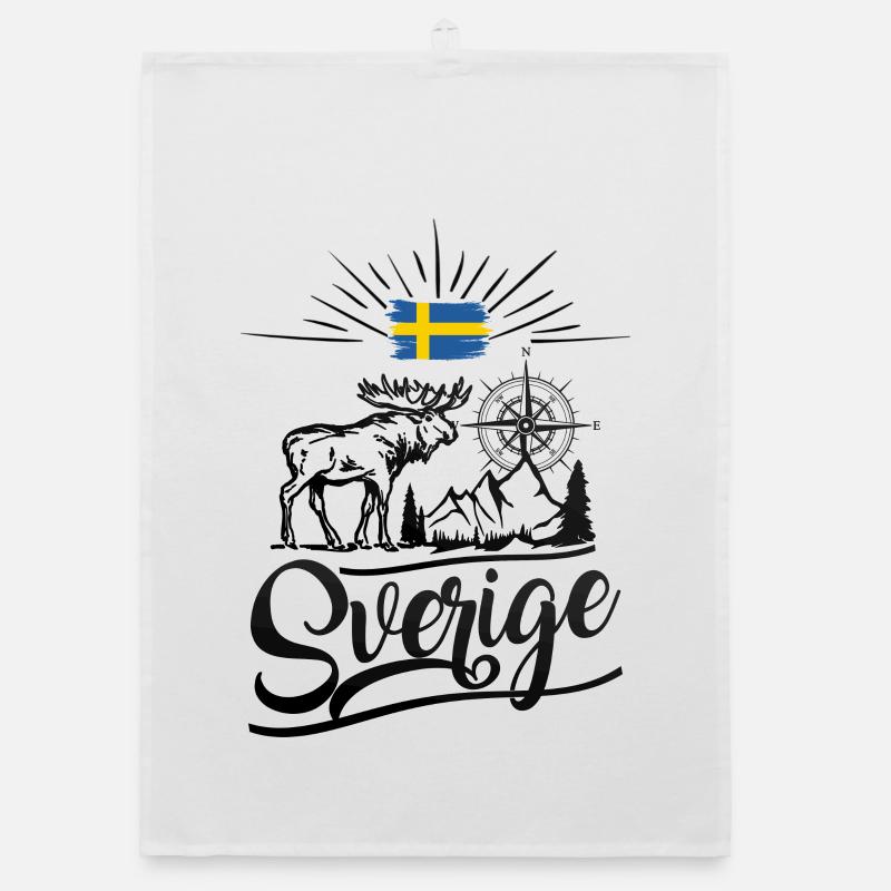 Drapeau de la Suède Montagnes Orignal Sverige Design Torchon bio