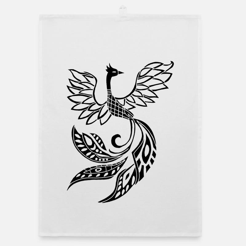 Black phoenix bird Organic dish towel