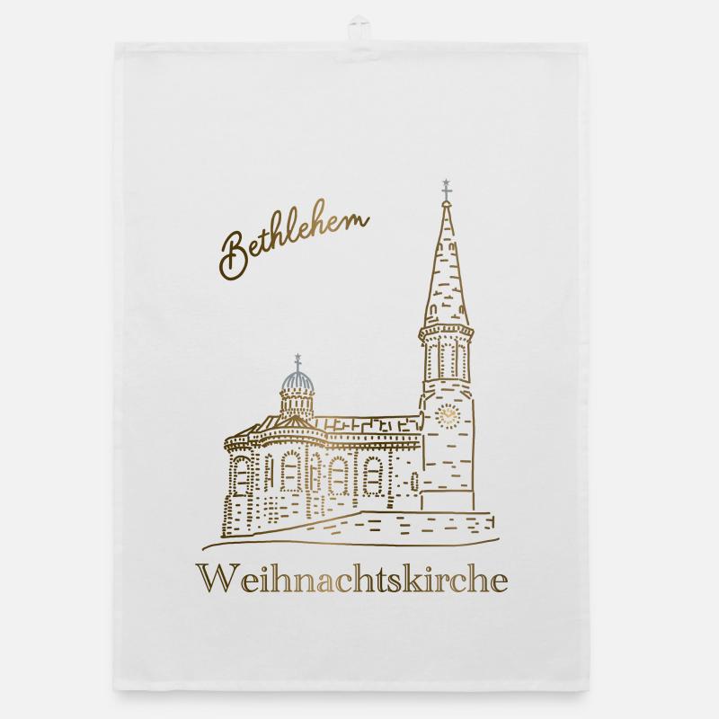 Weihnachtskirche Bethlehem, handgezeichnet Organic Geschirrtuch
