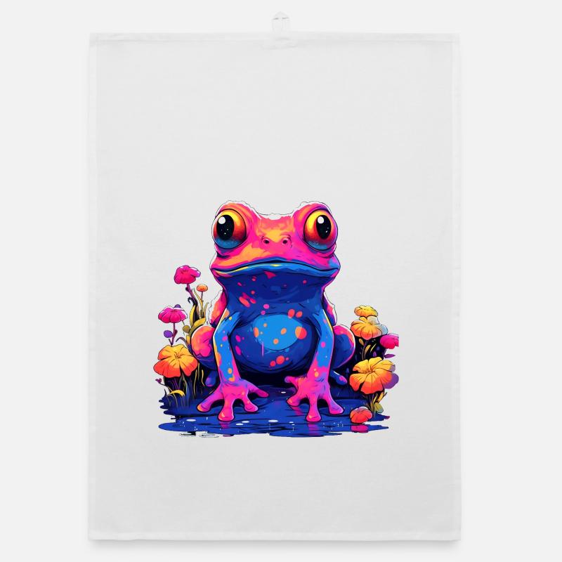 Frosch bunt farbig Tier Ampibie Lurch Teich - Organic Geschirrtuch - Weiß