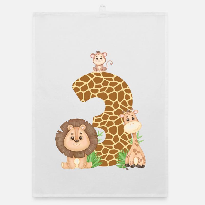 3. Geburtstag Dschungeltiere Giraffe Löwe Affe - Organic Geschirrtuch - Weiß