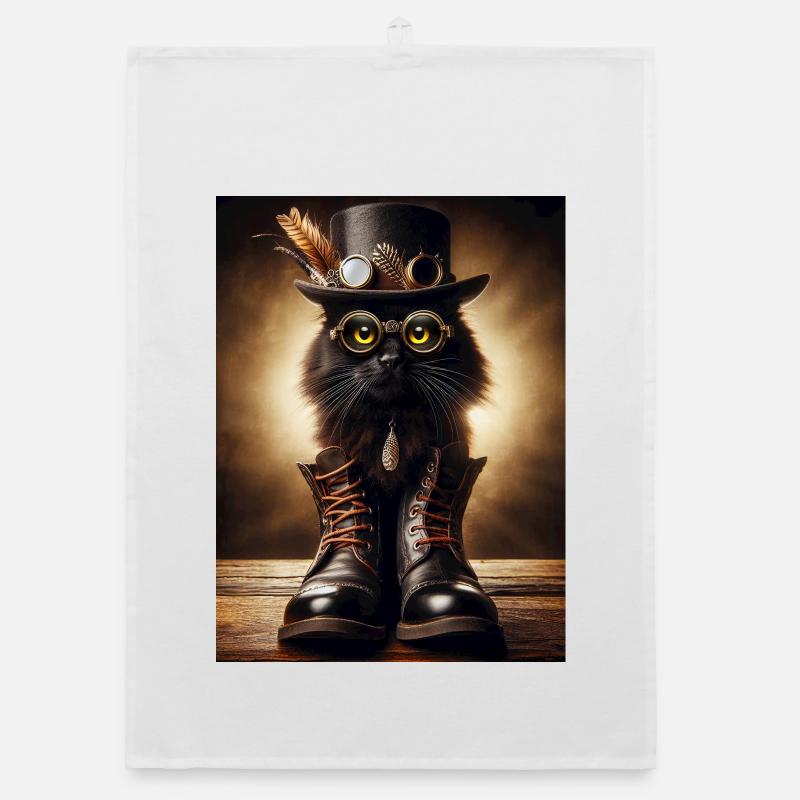Steampunk Black Cat mit stylischen Accessoires Organic Geschirrtuch