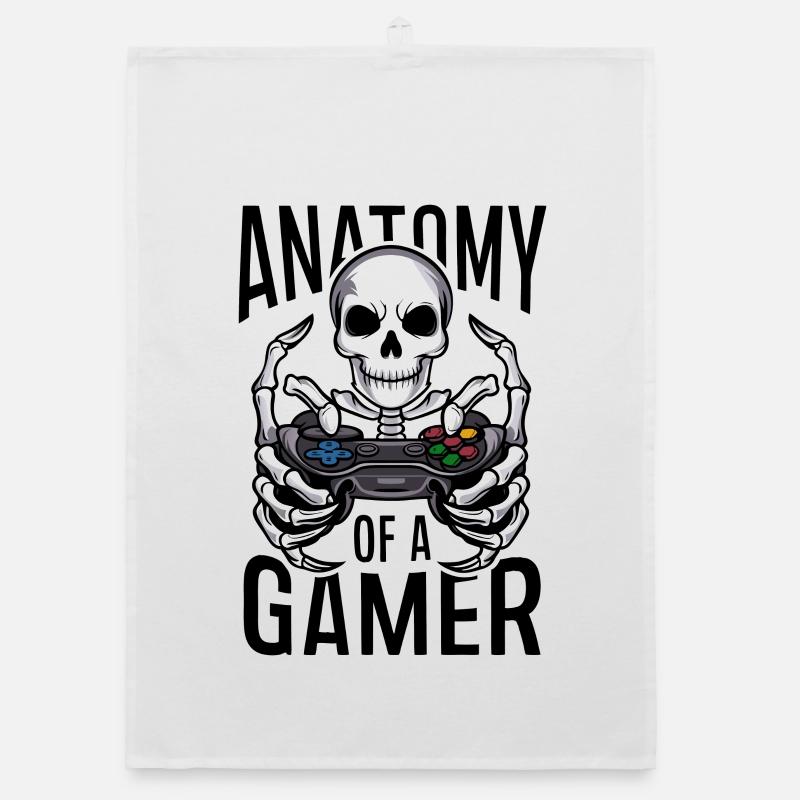 Gamer Skeleton mit Gamecontroller Organic Geschirrtuch