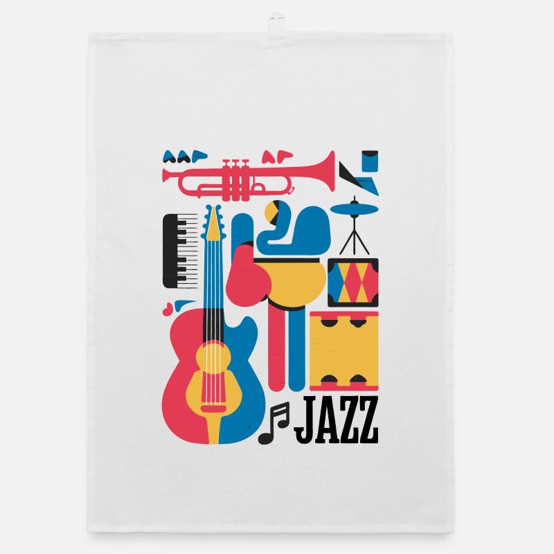 Happy Musical Notes and Instruments Illustration Organic dish towel