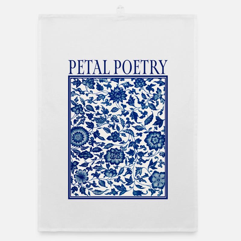 Petal Poetry Tile Pattern Blue Organic dish towel