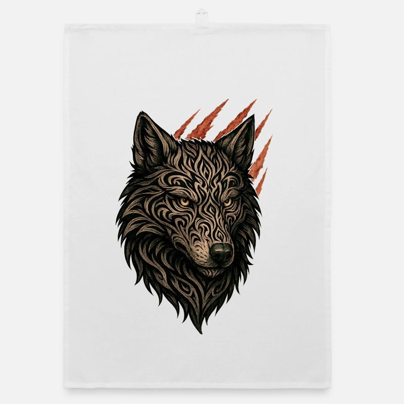 Portrait de loup tribal complexe Torchon bio
