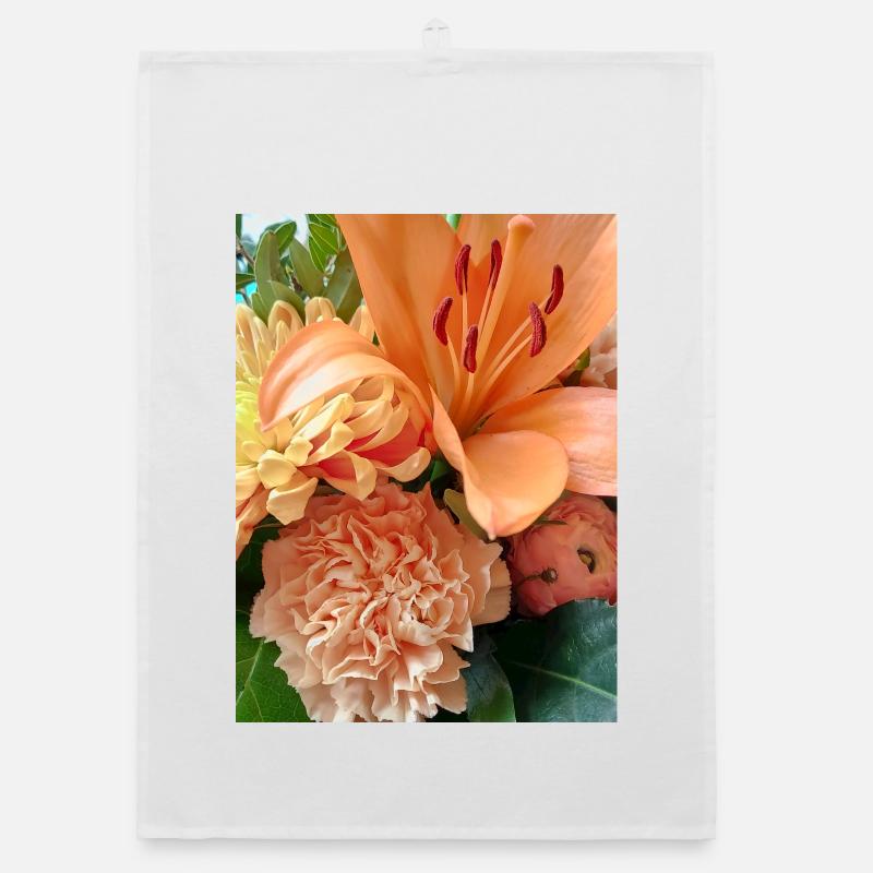Warm orange floral pattern Organic dish towel