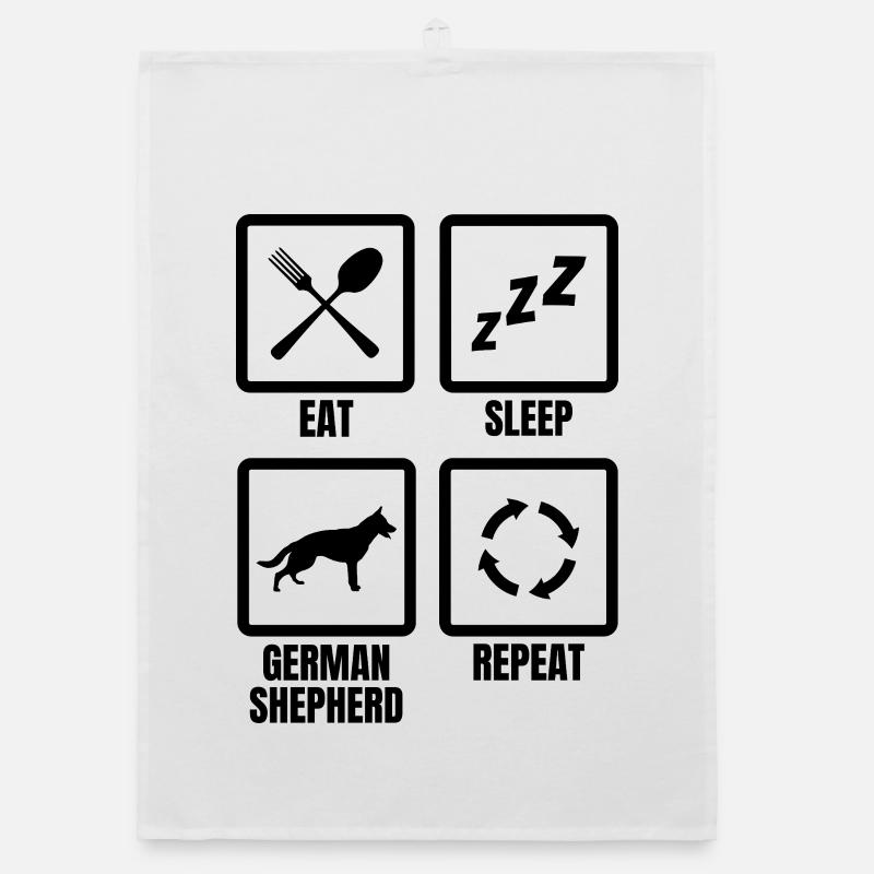 Deutscher Schäferhund Tagesablauf - Organic Geschirrtuch - Weiß