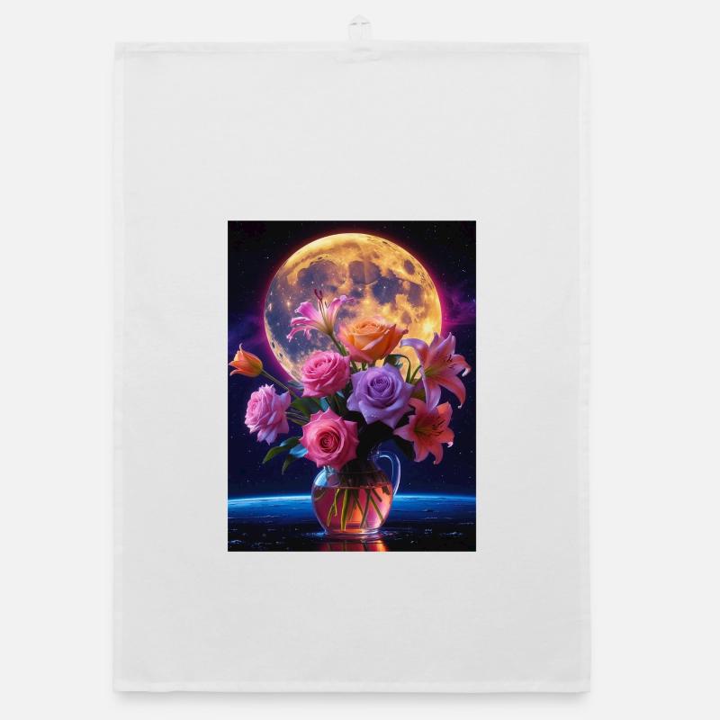 Celestial Bloom Under Full Moon Organic dish towel