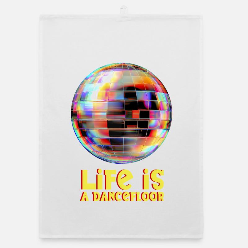 Disco Globe with Bright Colors - Organic dish towel - white