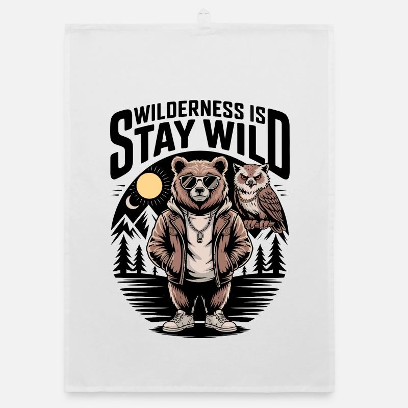 Wilderness Is Stay Wild Bear Owl Organic dish towel