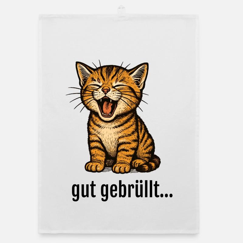Cute kitten roars lion saying Organic dish towel
