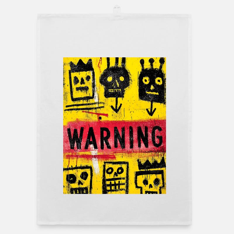 Expressionist Skull Art with Warning Message Torchon bio